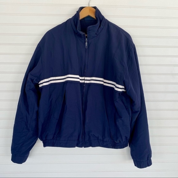 VOS Sports Other - VOS Sports Windbreaker Jacket Medium Navy Blue Fleece Lined Full Zip Striped